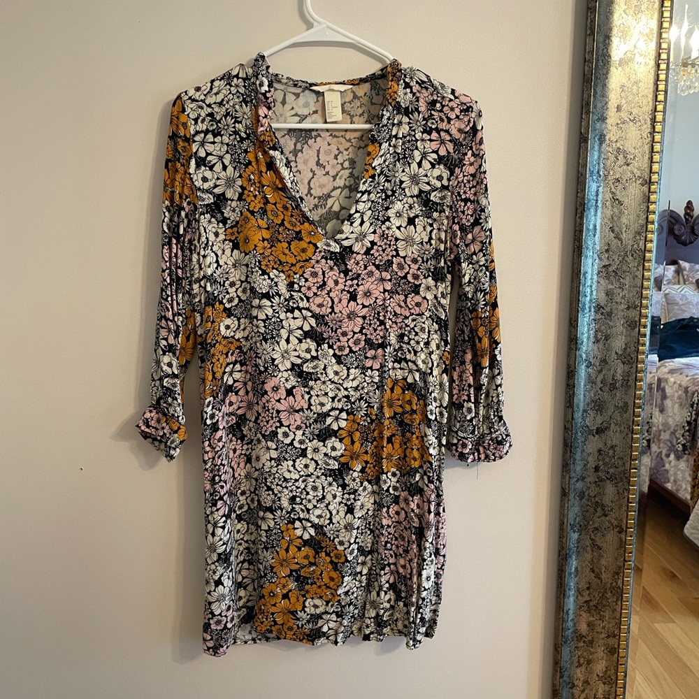 H&M Floral Long Sleeve Dress - Pink, White, Orange